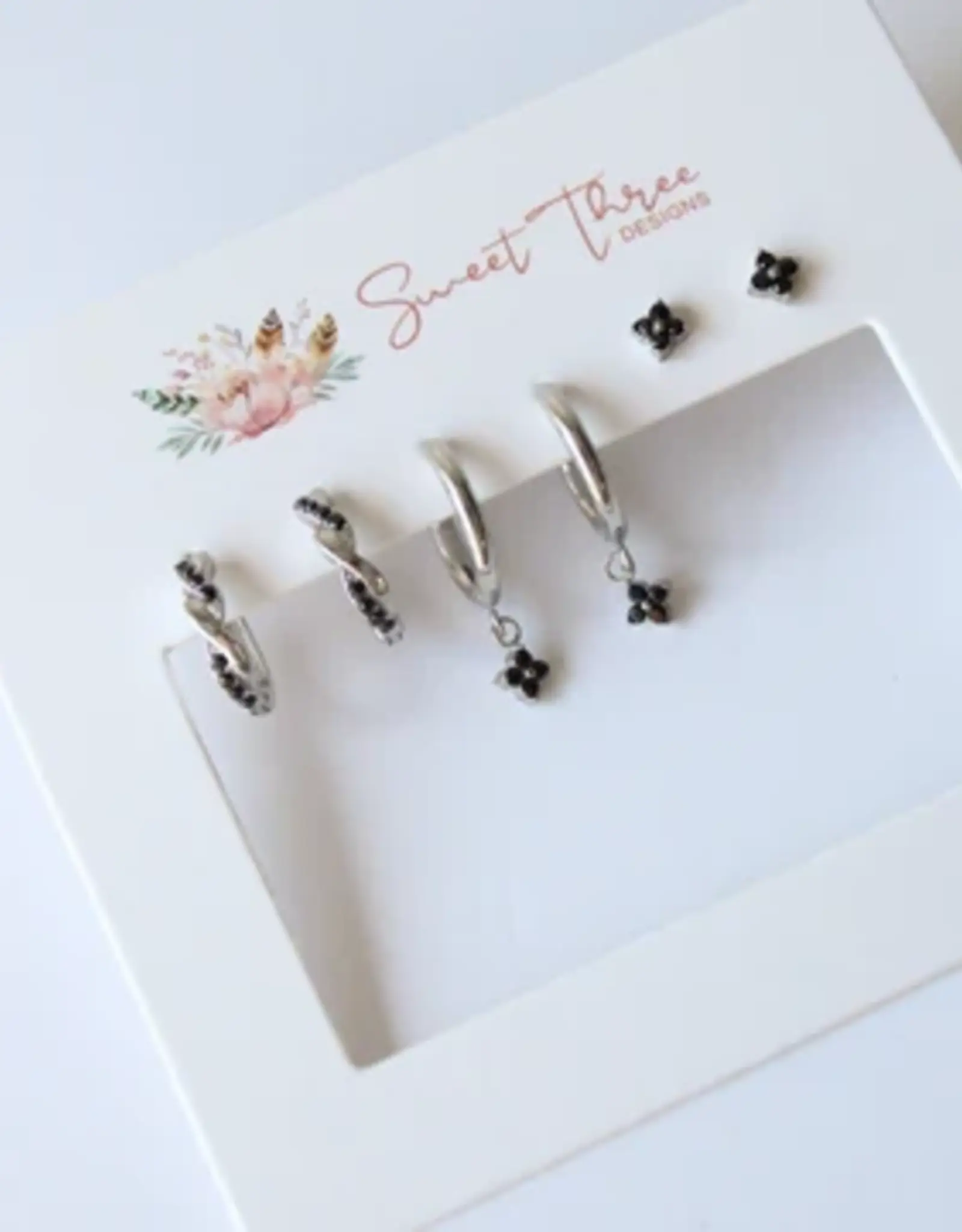 Sweet Three Designs Afterglow Black Triple Earring Set