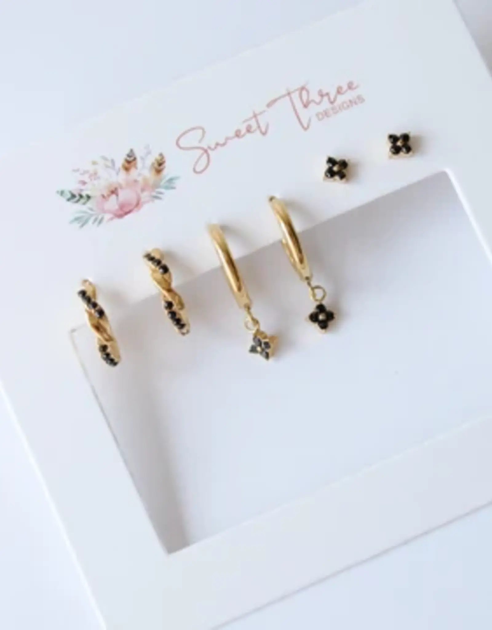 Sweet Three Designs Afterglow Black Triple Earring Set