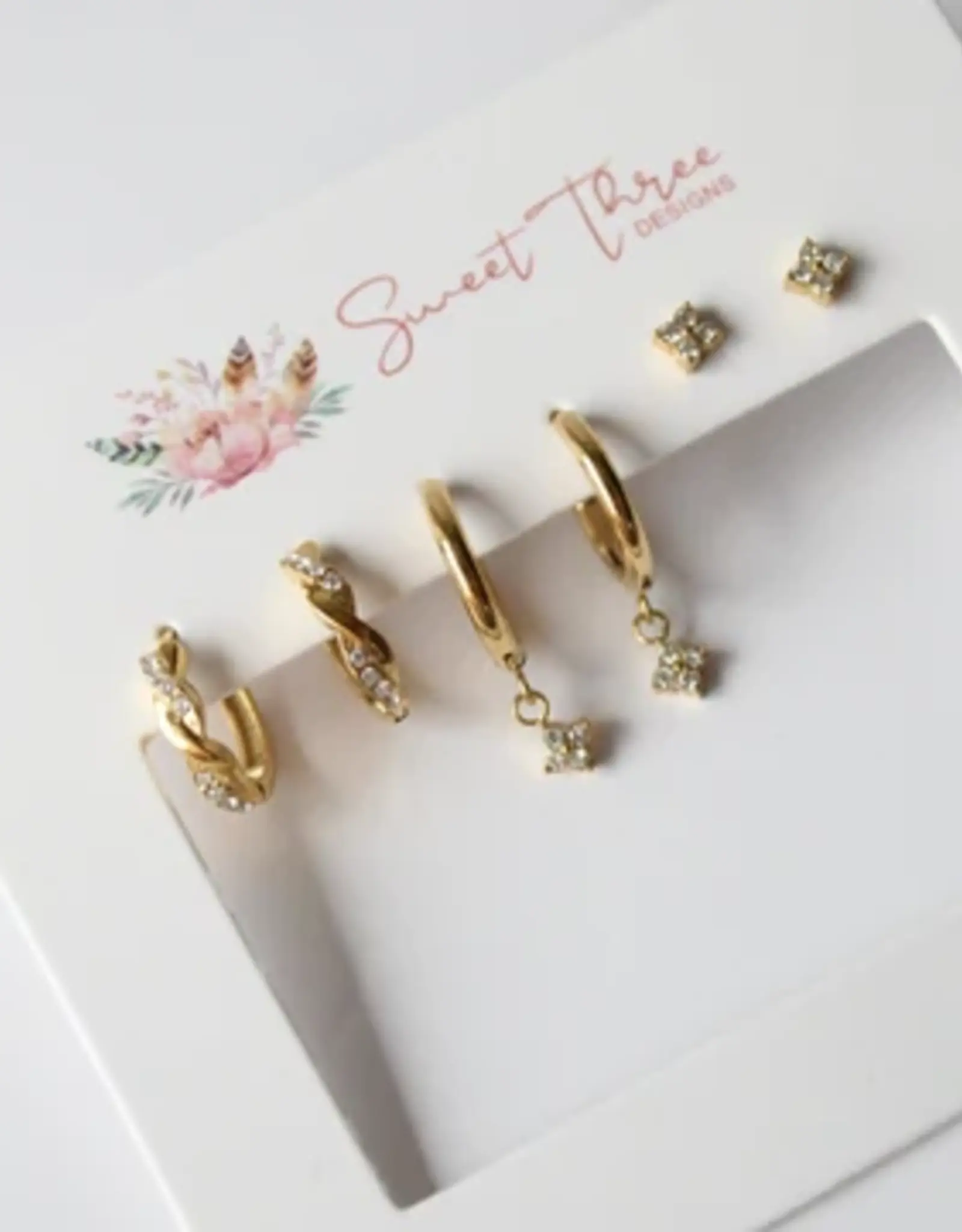 Sweet Three Designs Afterglow Clear Triple Earring Set
