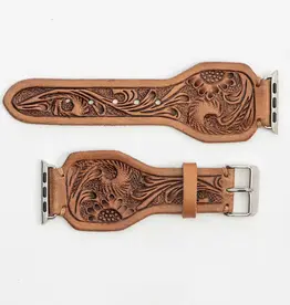 Myra Bag Handtooled Leather Watch Band, Saddle Brown