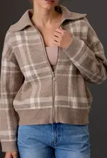High Collar Plaid  Sweater Jacket