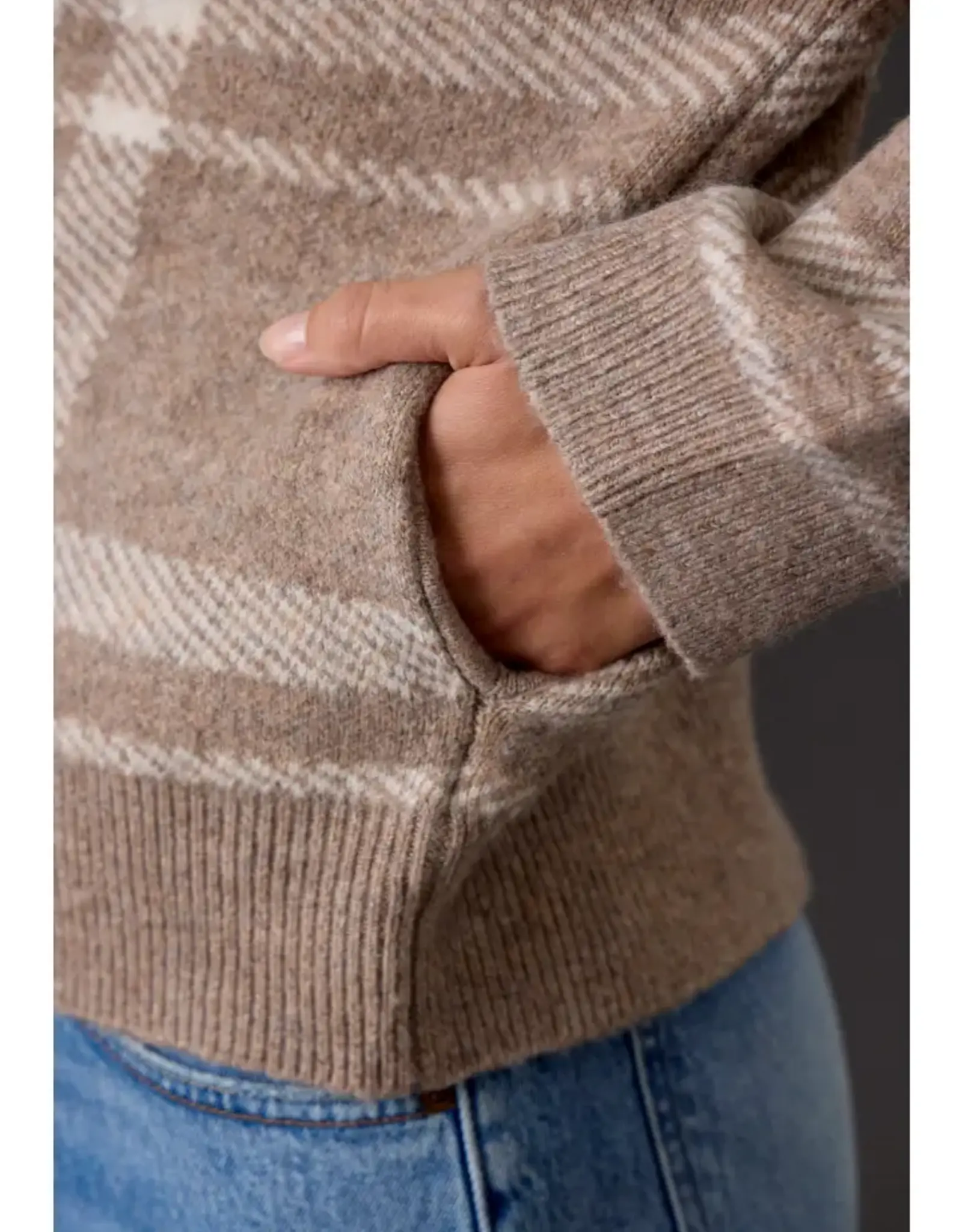 High Collar Plaid  Sweater Jacket