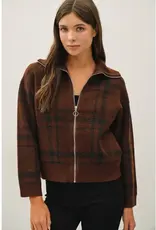 High Collar Plaid  Sweater Jacket