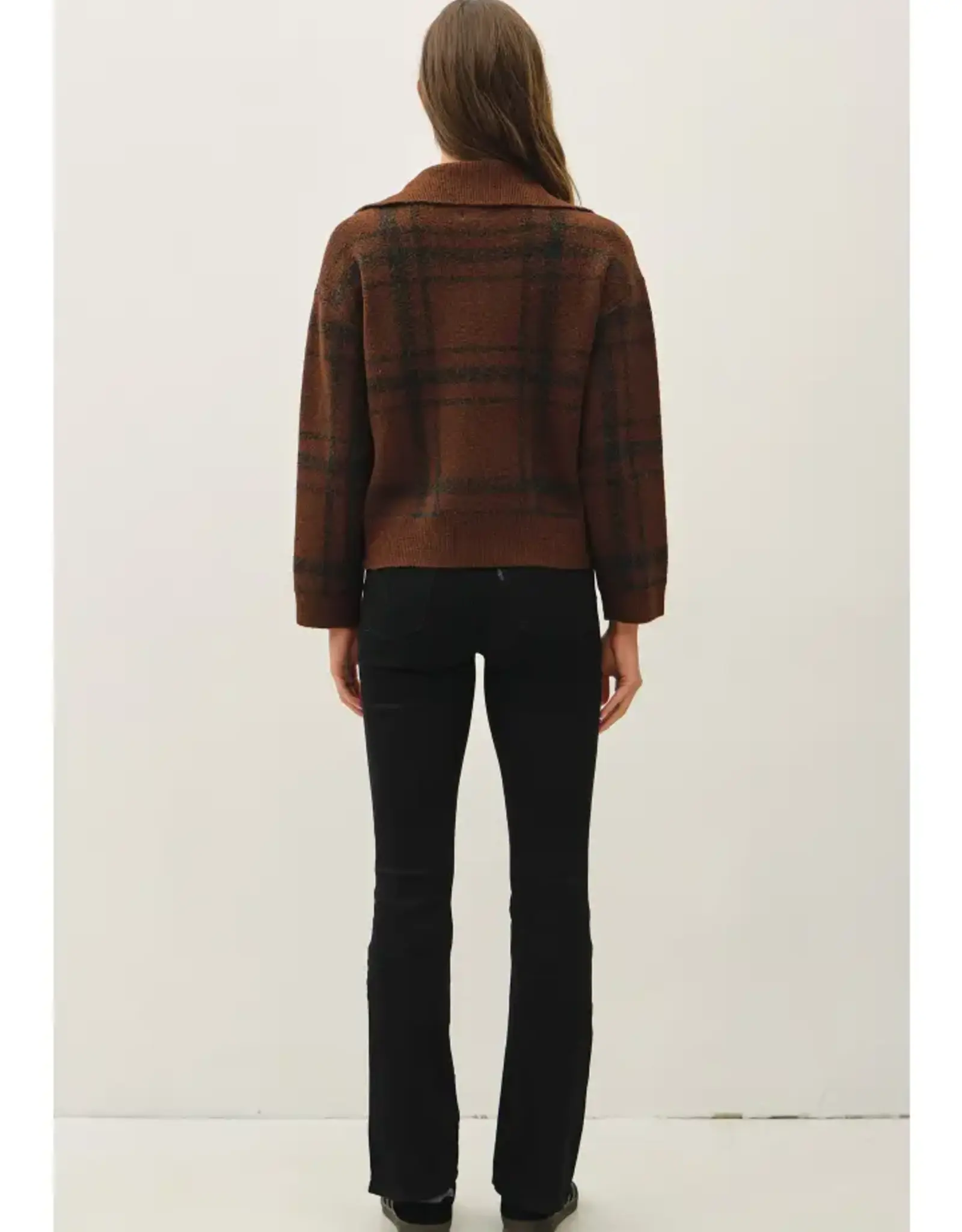 High Collar Plaid  Sweater Jacket