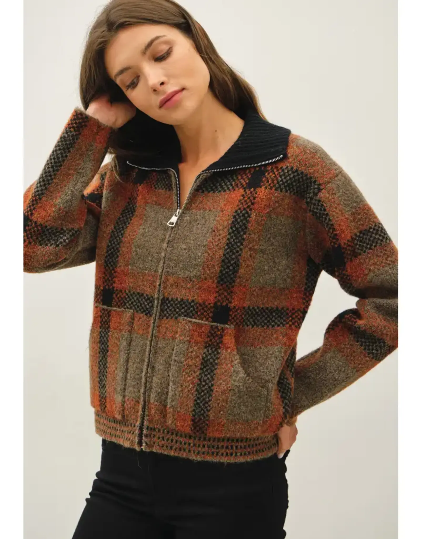 Plaid, Zip Up, Sweater Jacket