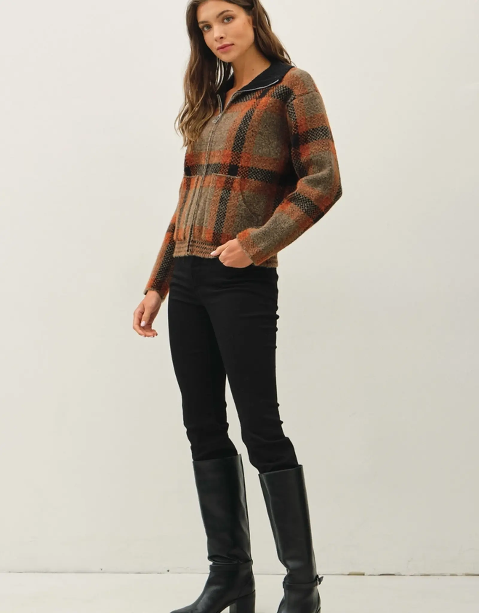 Plaid, Zip Up, Sweater Jacket
