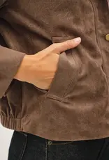High Neck, Collared, Suede Bomber
