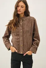 High Neck, Collared, Suede Bomber