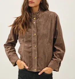 High Neck, Collared, Suede Bomber