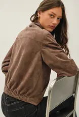 High Neck, Collared, Suede Bomber