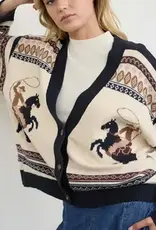 Blu Pepper Jacquard Tribal Knit Cardigan