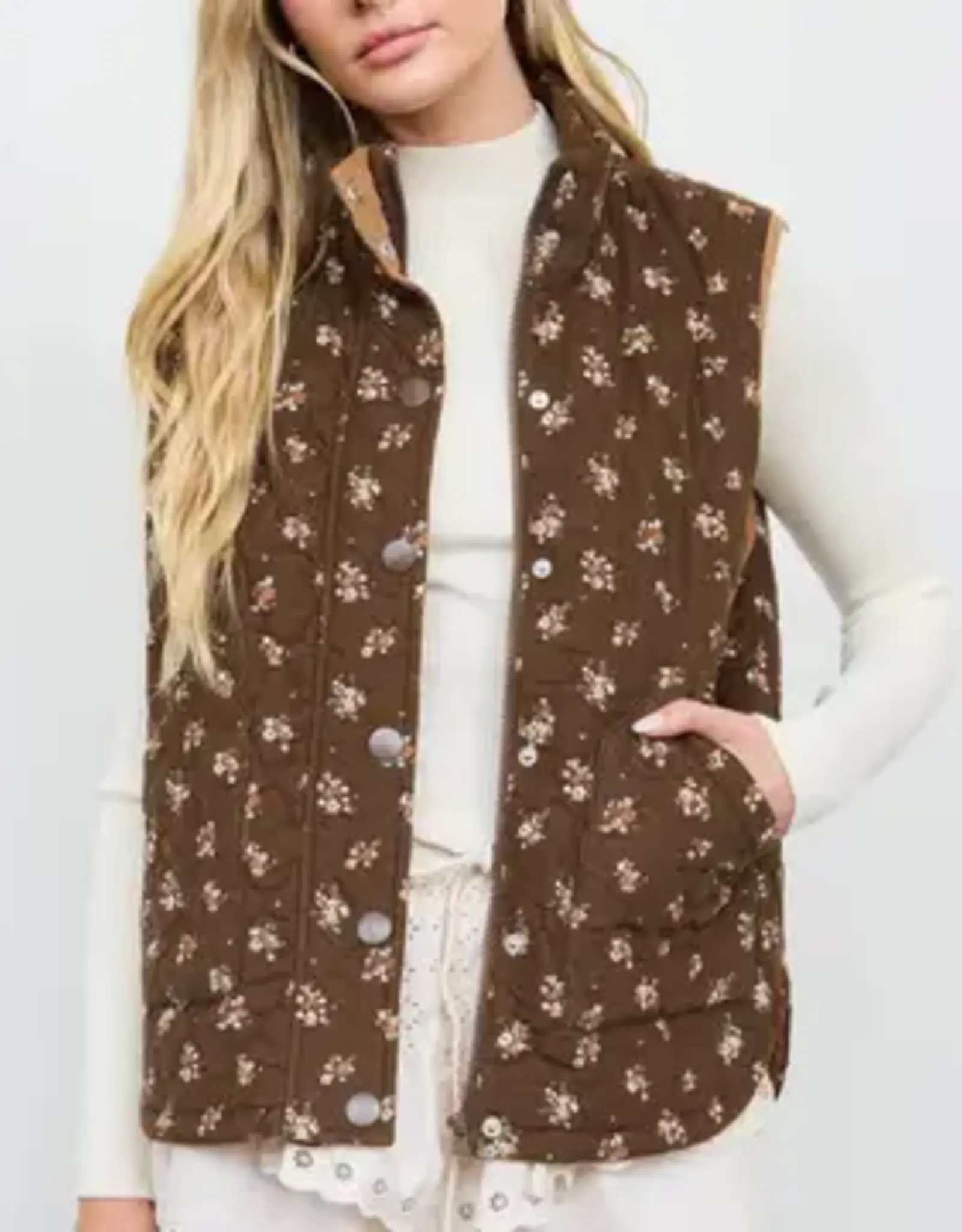 Blu Pepper Floral Quilted Zip Up Vest