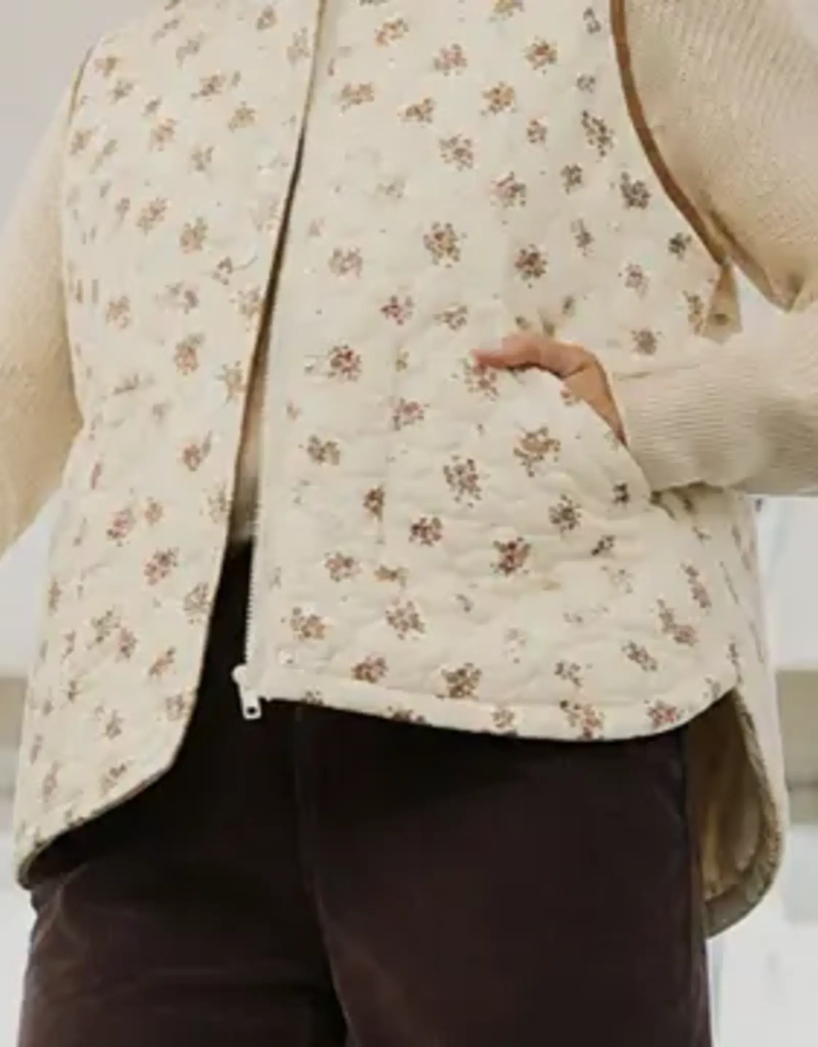 Blu Pepper Floral Quilted Zip Up Vest