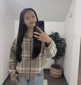 High Collar Plaid  Sweater Jacket