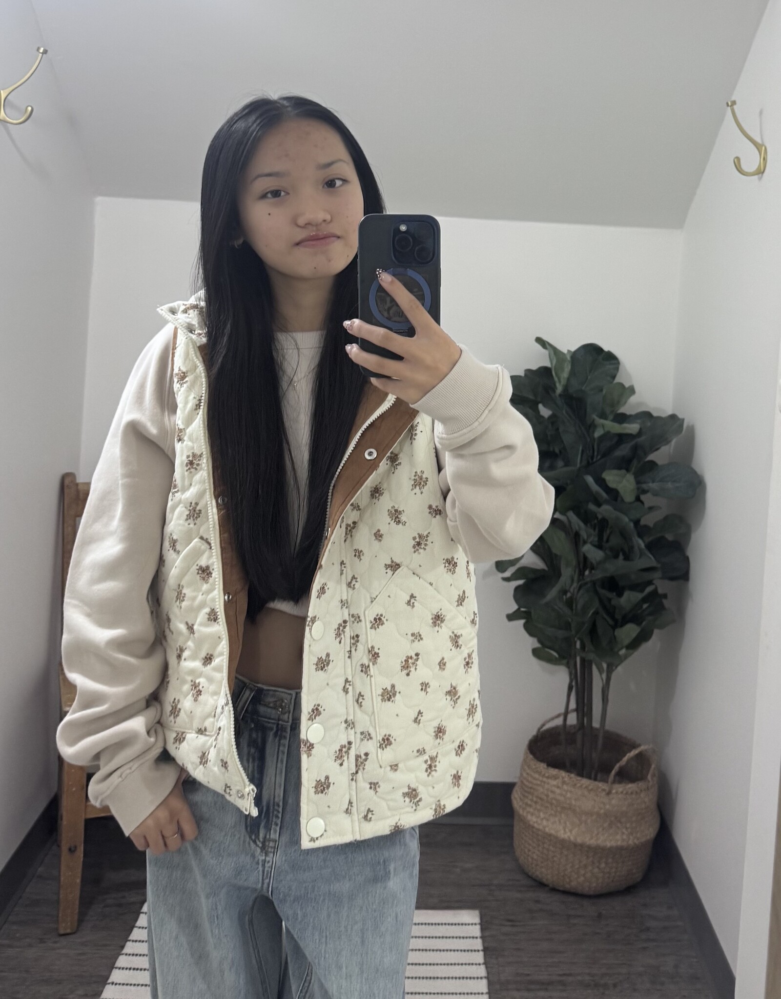 Blu Pepper Floral Quilted Zip Up Vest