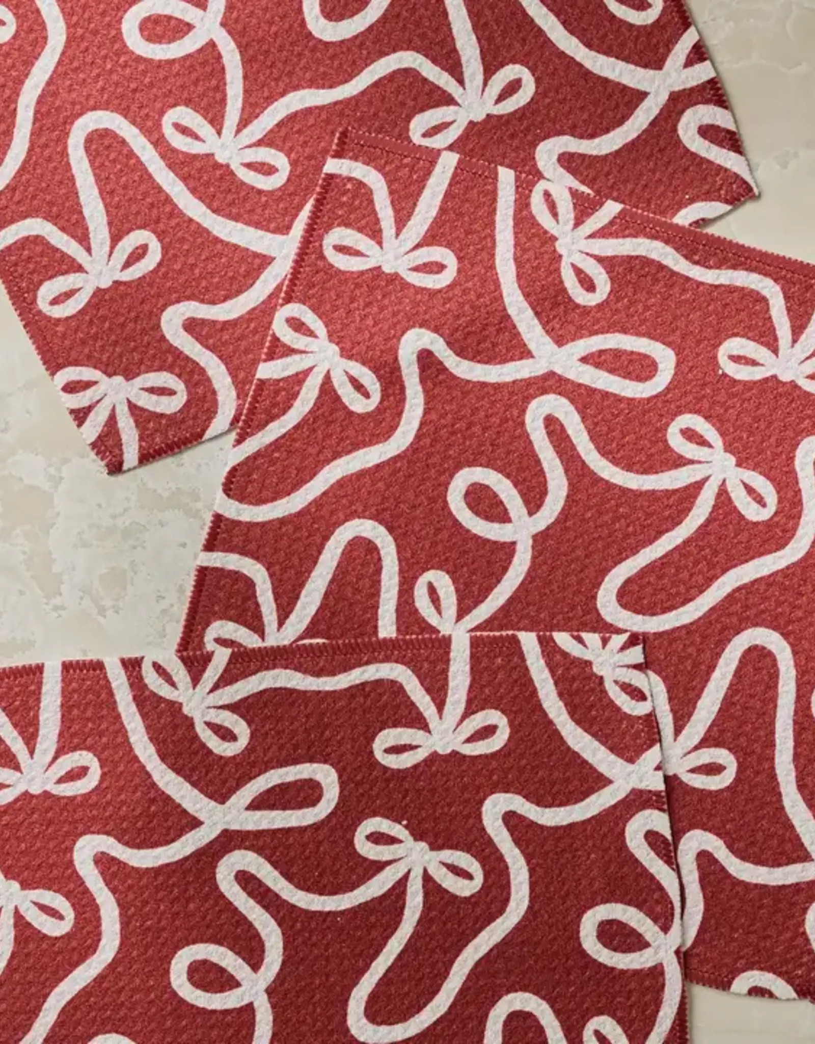 Geometry Dishcloth Set- Pomegranate Holiday Bows