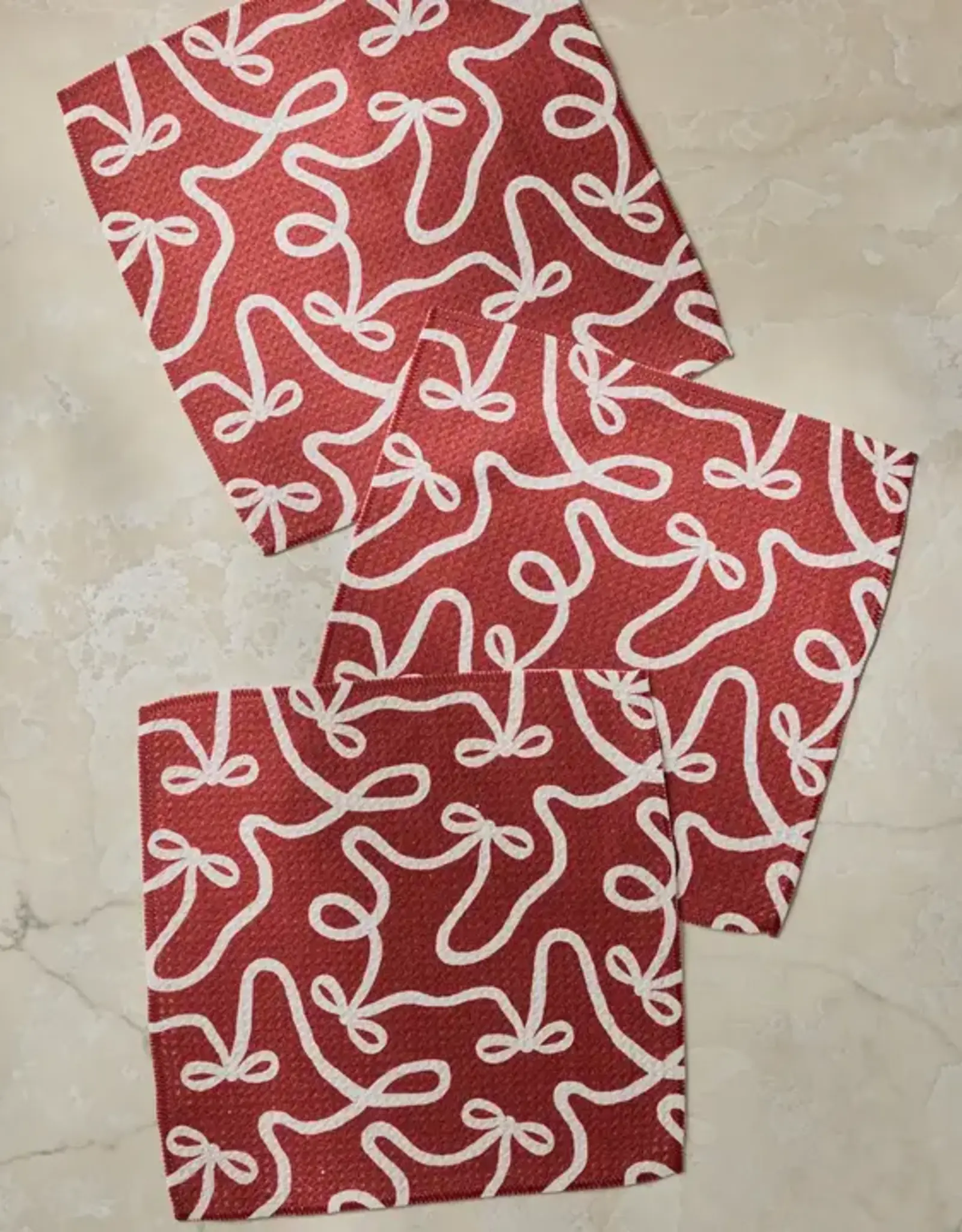 Geometry Dishcloth Set- Pomegranate Holiday Bows