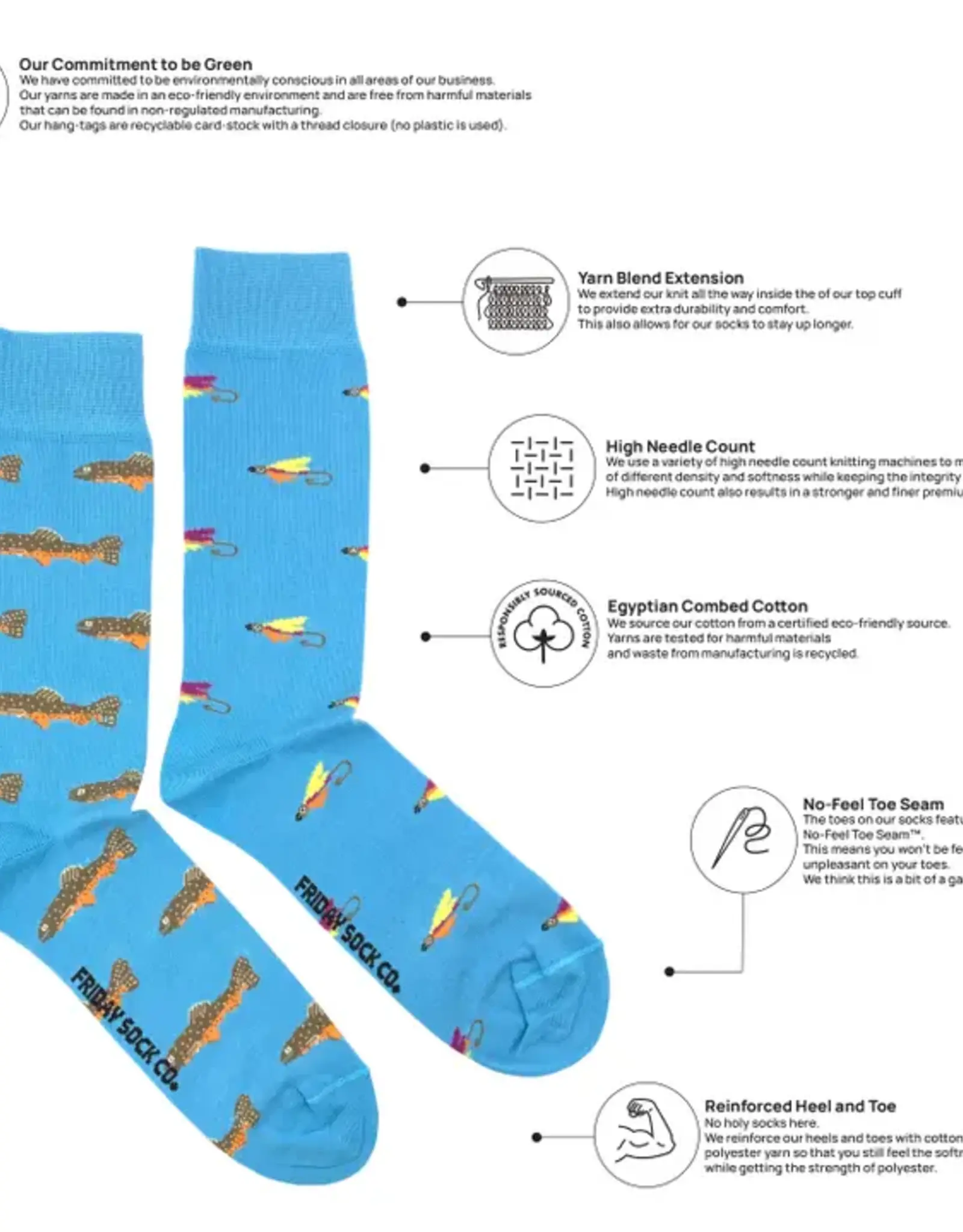 Friday Sock  Co Men's Mid-Calf Socks, Trout & Fly