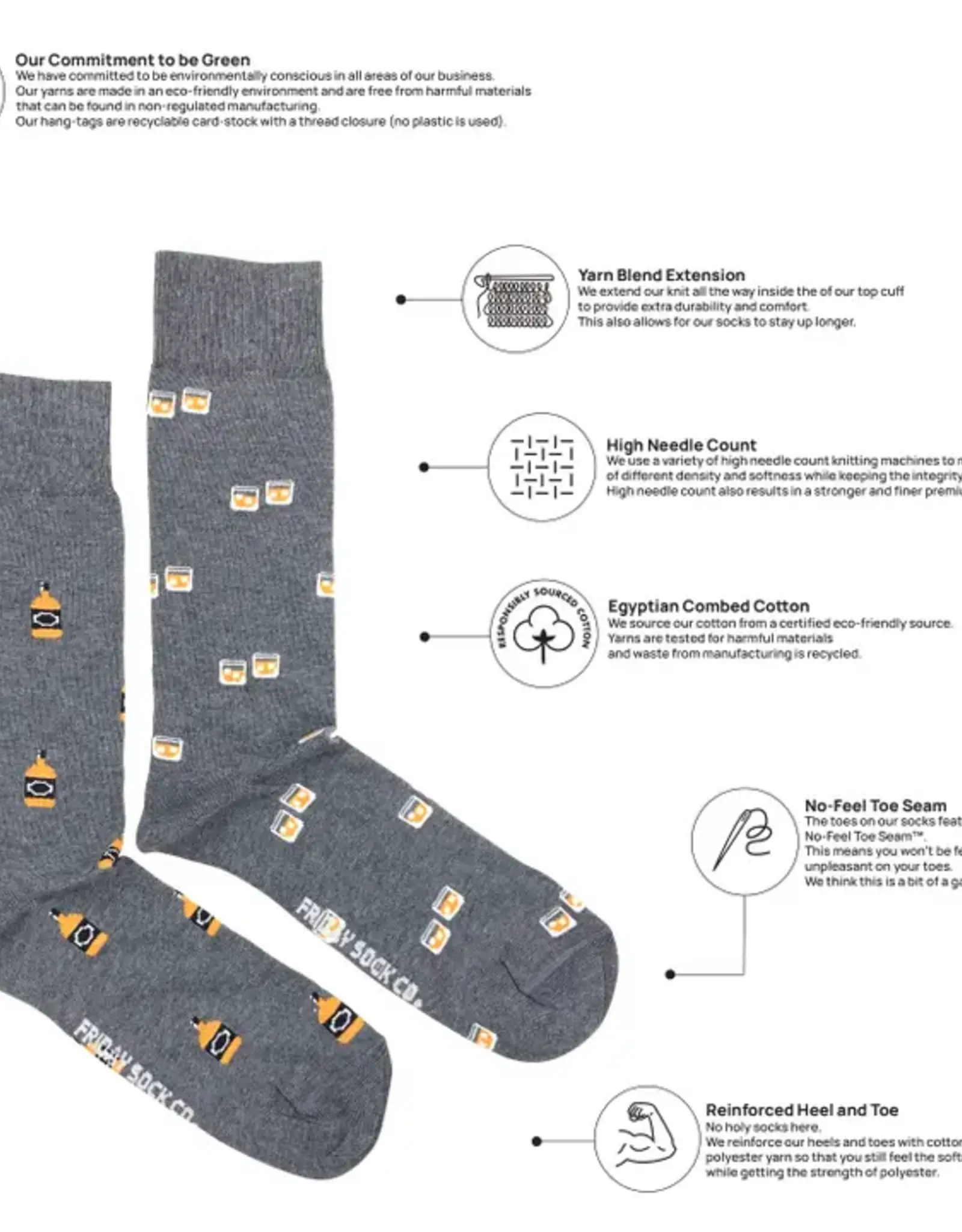 Friday Sock  Co Men's Mid-Calf Socks, Whiskey & Glass