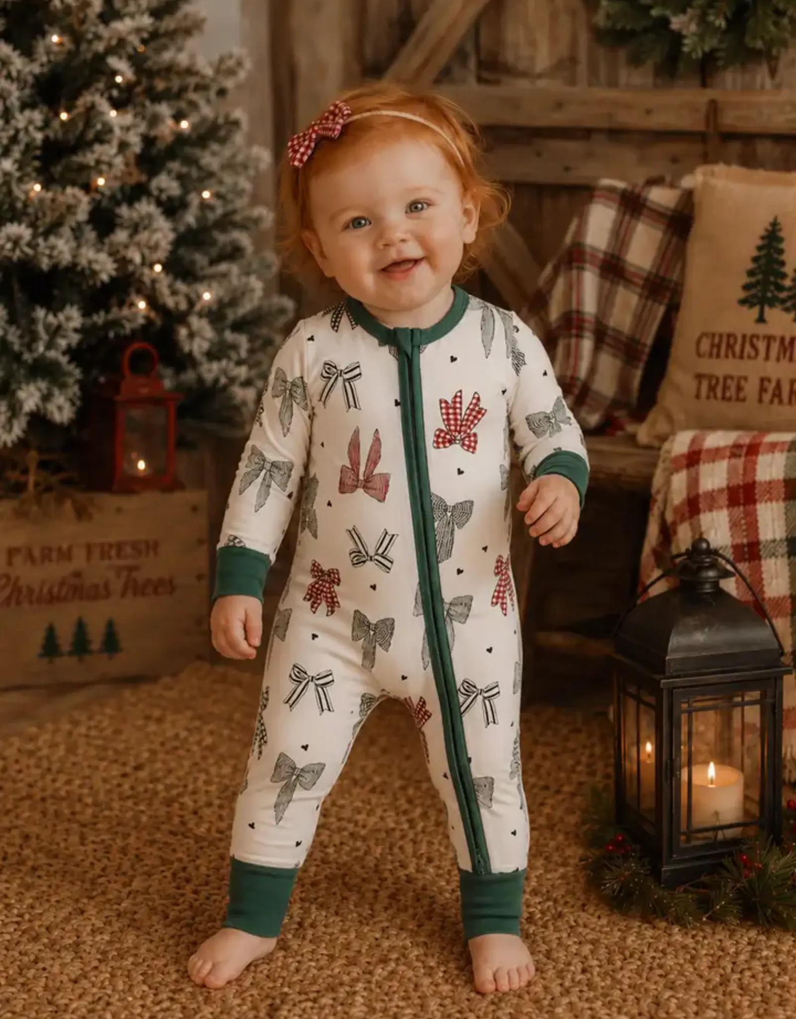 SpearmintLOVE 2-Way Zip Romper Country Christmas Bows