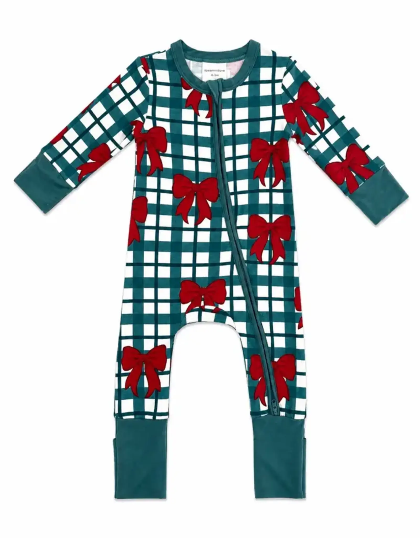SpearmintLOVE 2-Way Zip Romper, Yuletide Bows