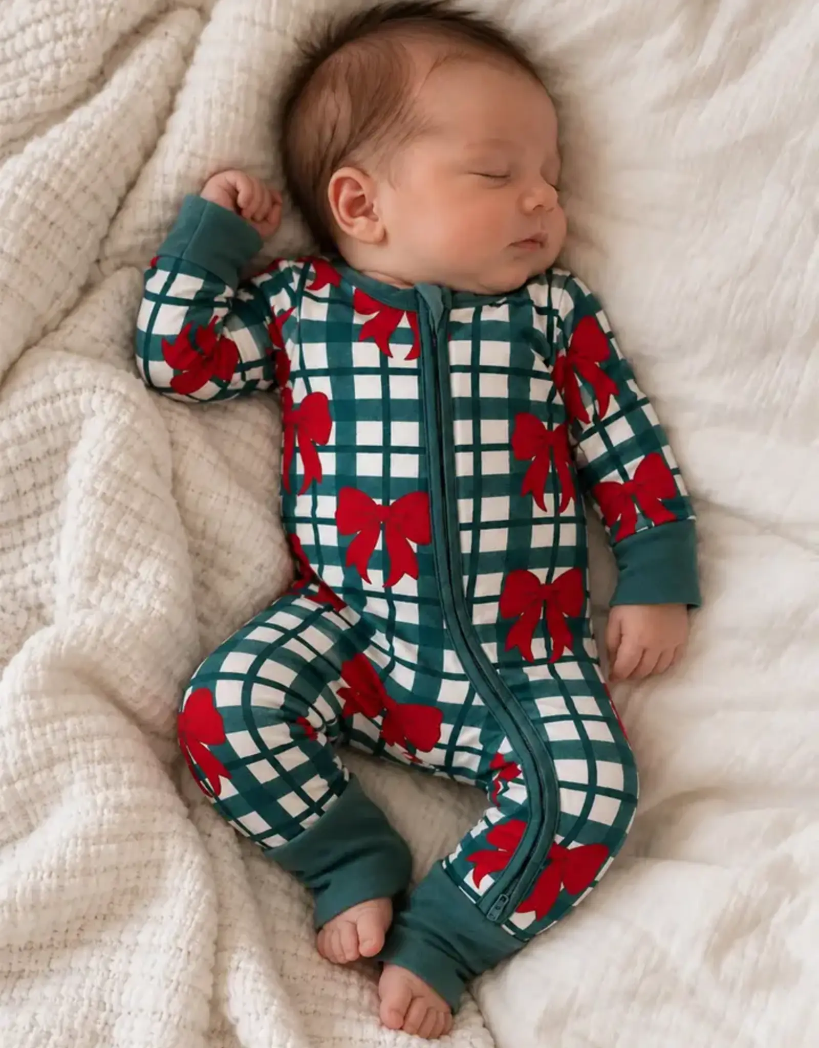 SpearmintLOVE 2-Way Zip Romper, Yuletide Bows