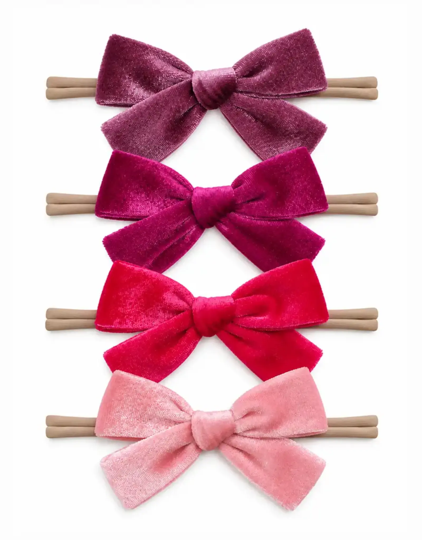 SpearmintLOVE Velvet Nylon Bows Set Of 4, Berry Crush