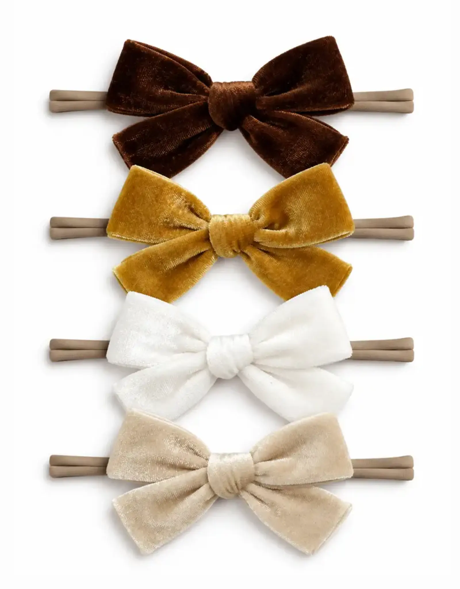 SpearmintLOVE Velvet Nylon Bows Set Of 4, Golden Neutral
