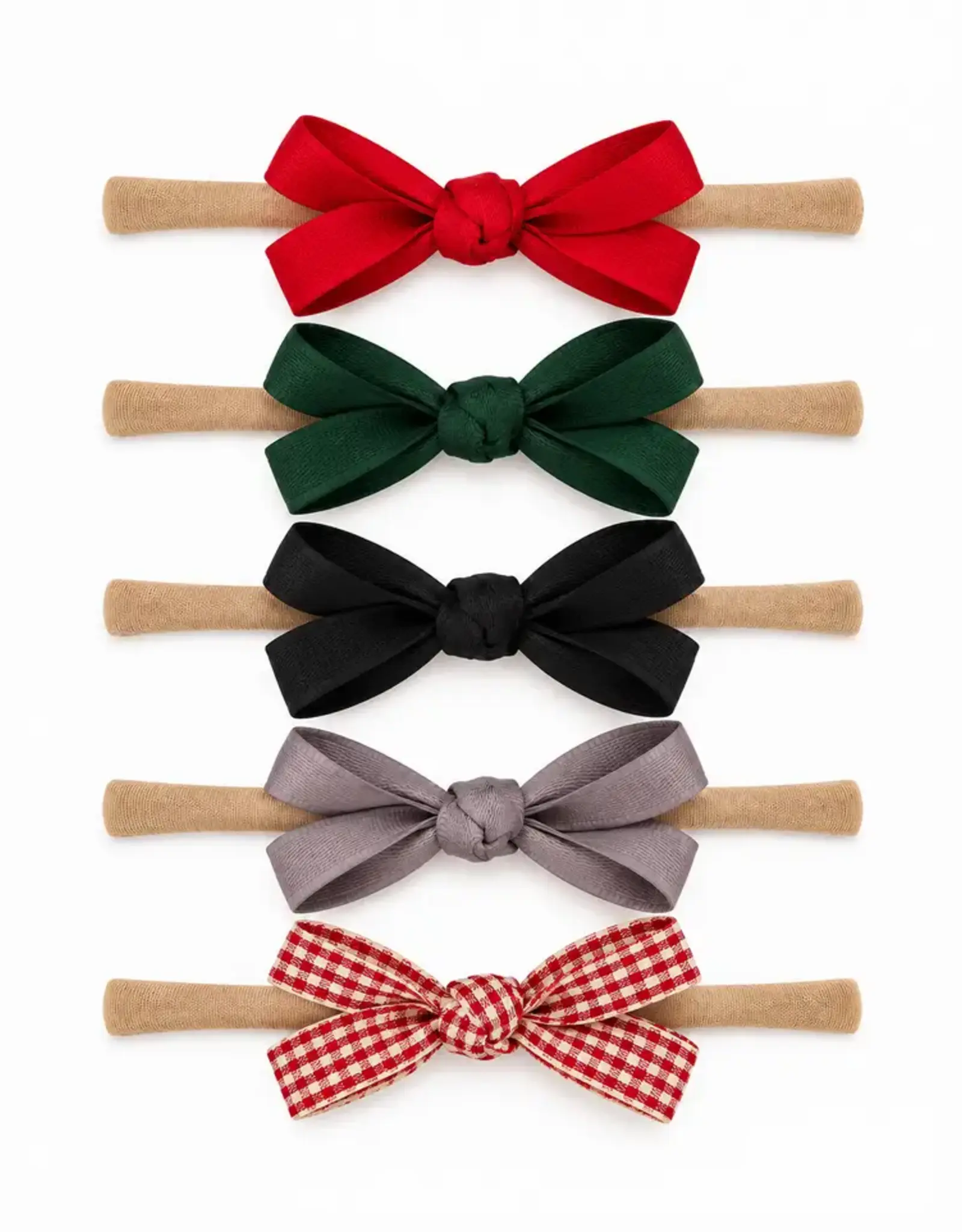 SpearmintLOVE Velvet Nylon Bows Set Of 5, Holiday Plaid