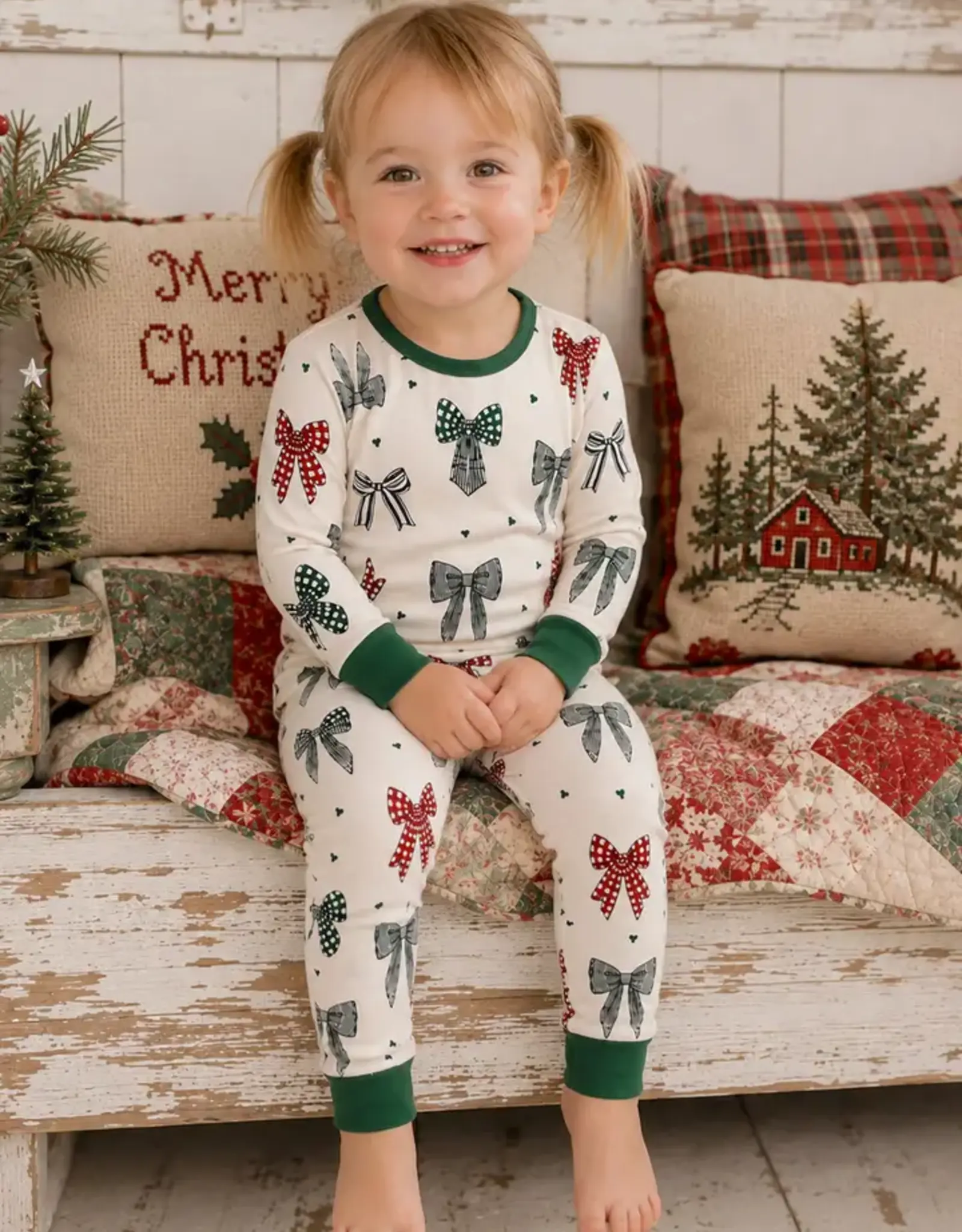 SpearmintLOVE Long Sleeve 2-Piece Set, Country Christmas Bows