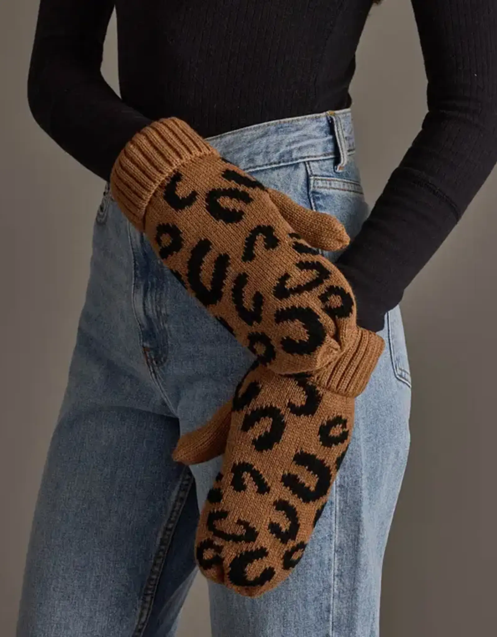 Panache Apparel Co. Patterned Mittens, Camel Leopard