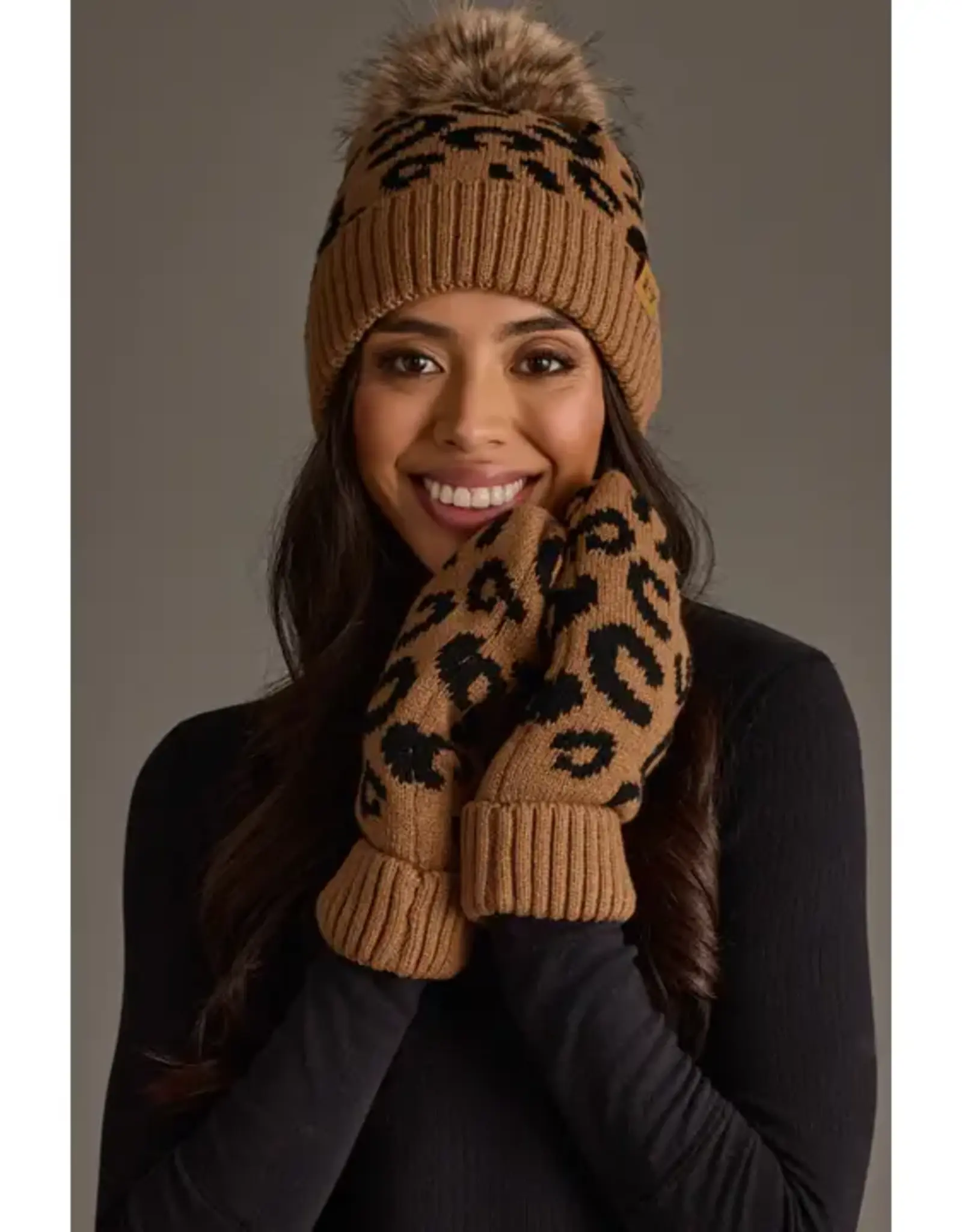 Panache Apparel Co. Patterned Mittens, Camel Leopard