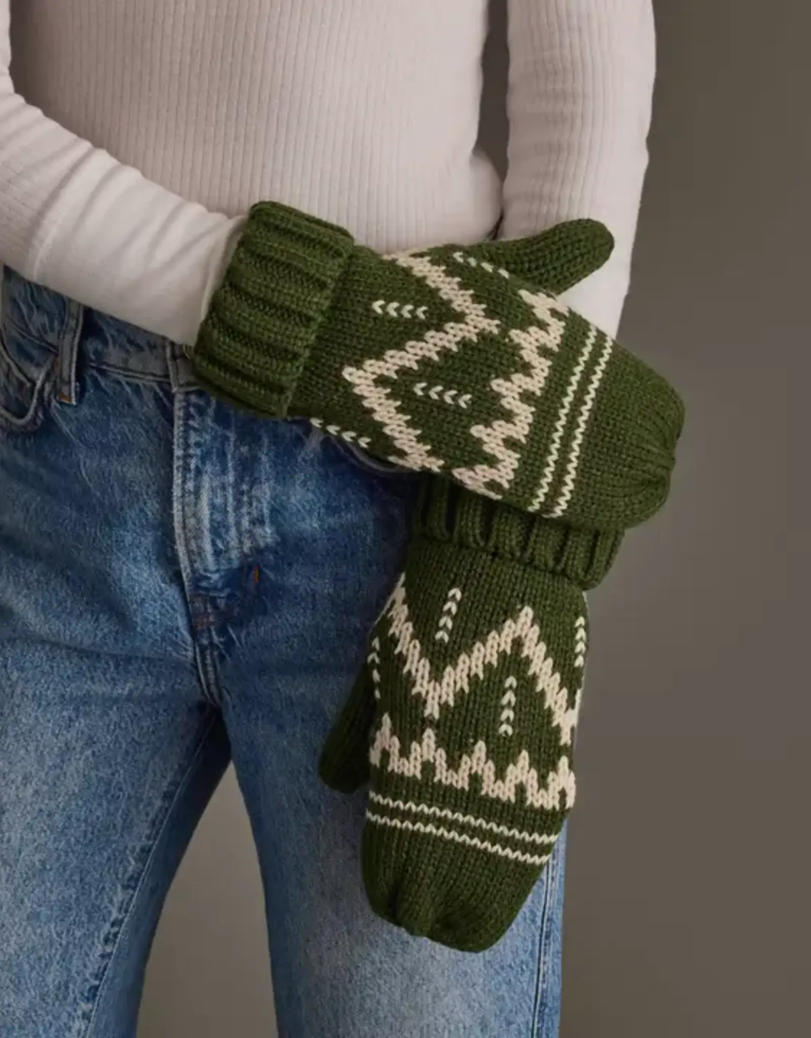 Panache Apparel Co. Patterned Mittens, Olive & Beige