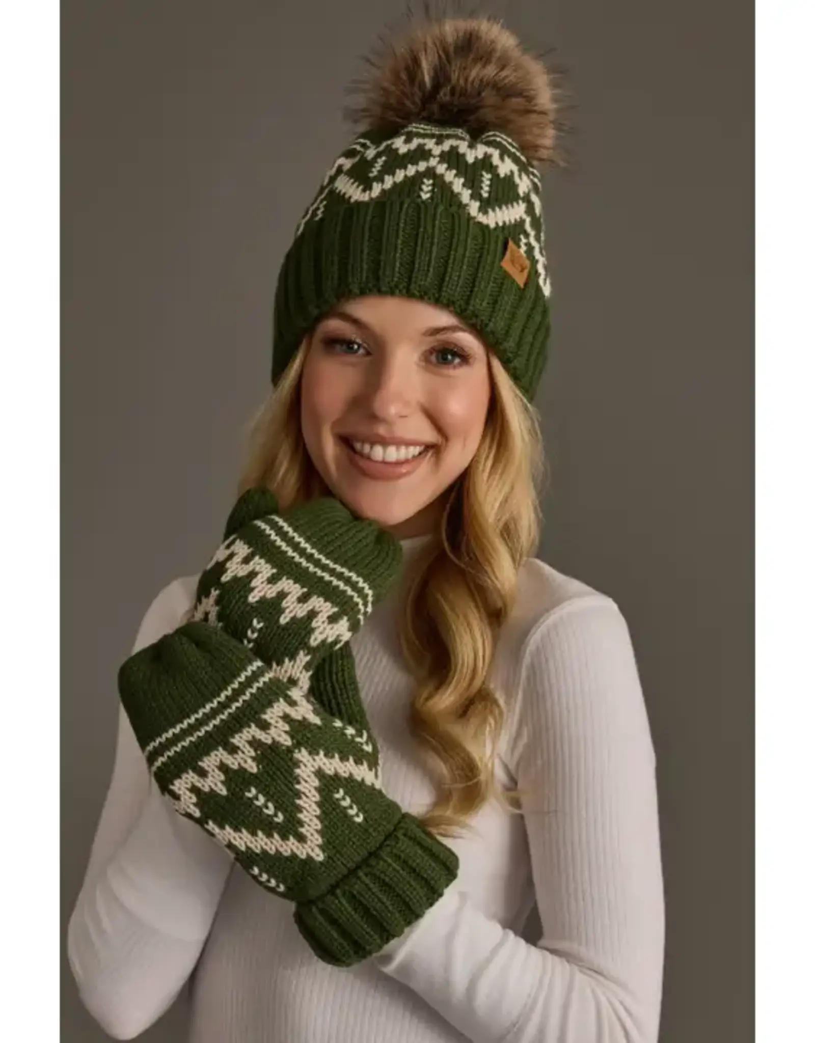 Panache Apparel Co. Patterned Mittens, Olive & Beige