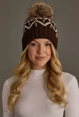 Panache Apparel Co. Patterned Pom Hat, Chocolate Brown & Beige