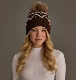Panache Apparel Co. Patterned Pom Hat, Chocolate Brown & Beige