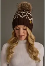 Panache Apparel Co. Patterned Pom Hat, Chocolate Brown & Beige
