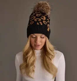 Panache Apparel Co. Patterned Pom Hat, Black Leopard