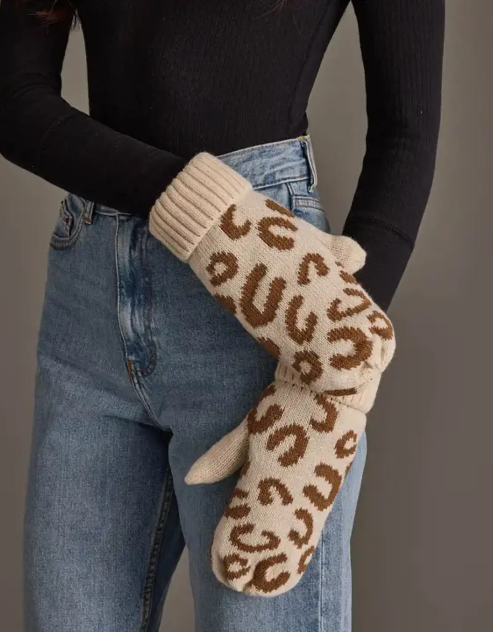 Panache Apparel Co. Pattern Mittens, Cream Leopard