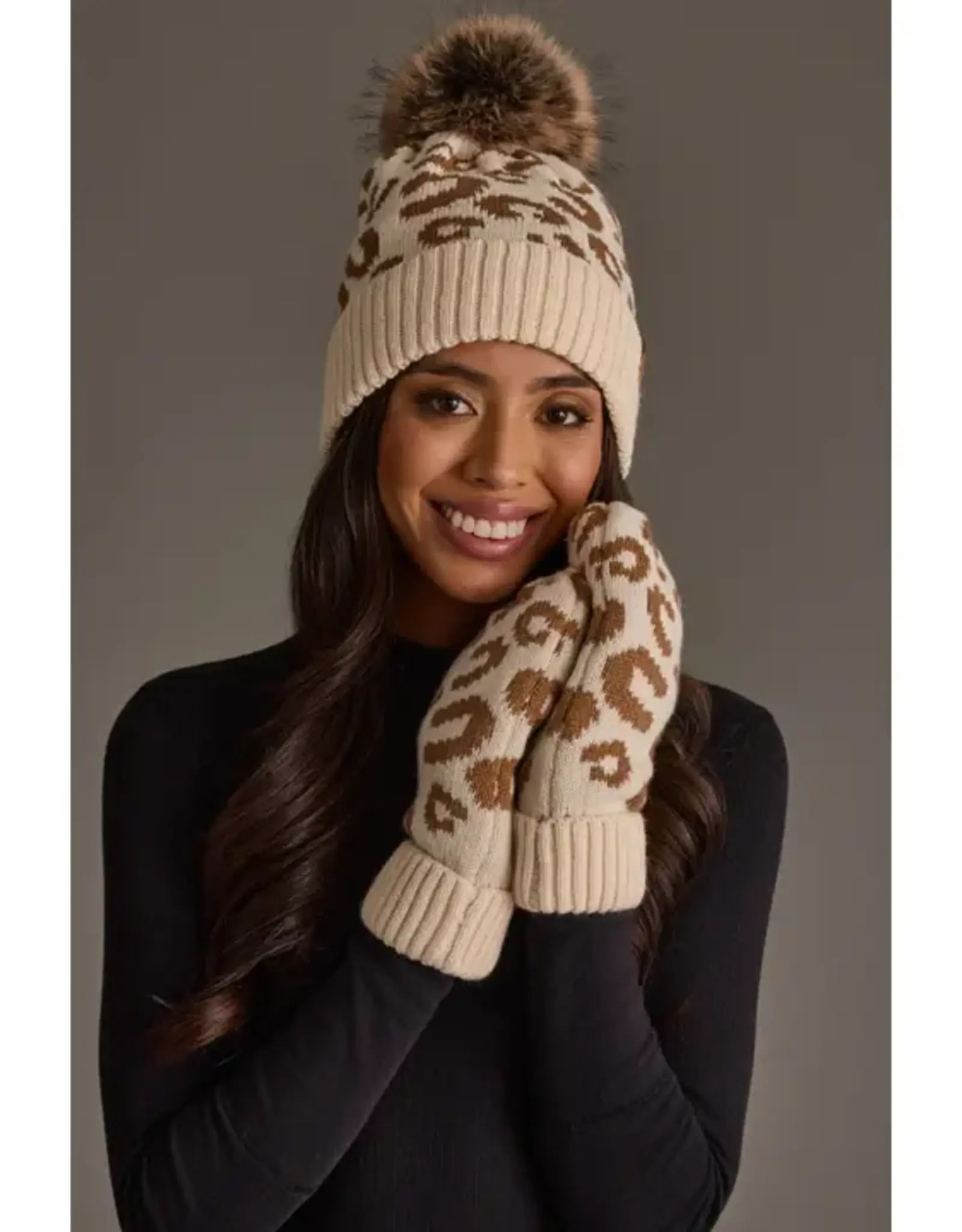 Panache Apparel Co. Pattern Mittens, Cream Leopard