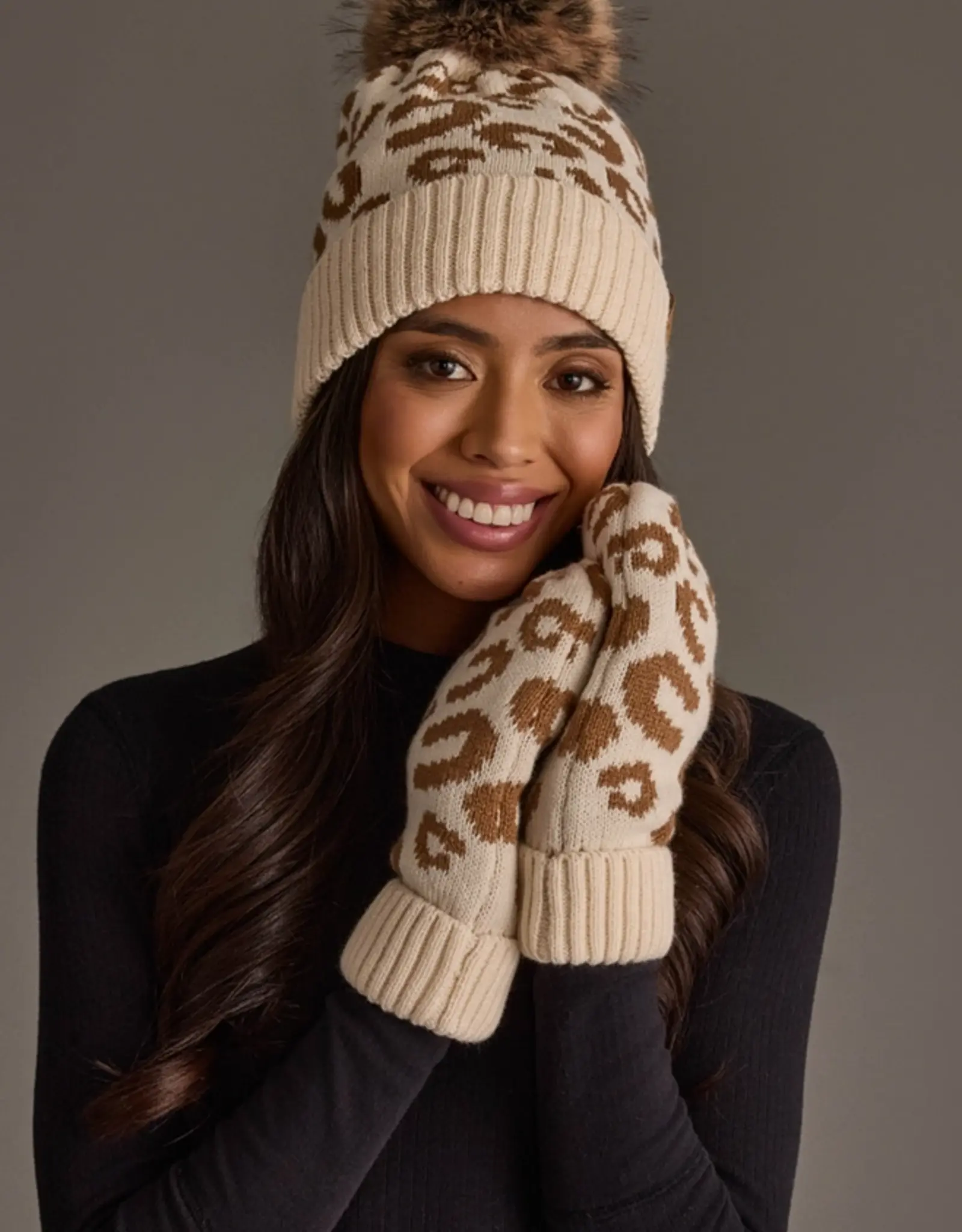 Panache Apparel Co. Patterned Pom Hat, Cream Leopard