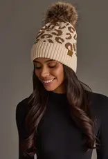 Panache Apparel Co. Patterned Pom Hat, Cream Leopard