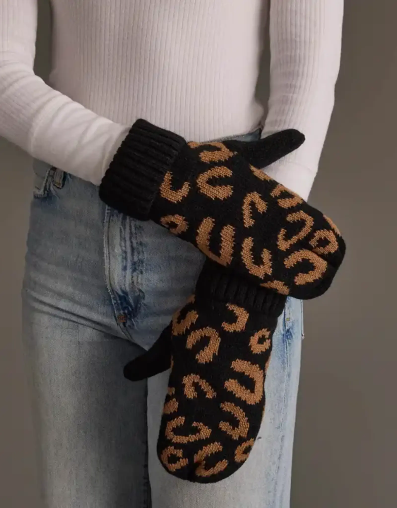 Panache Apparel Co. Pattern Mittens, Black Leopard