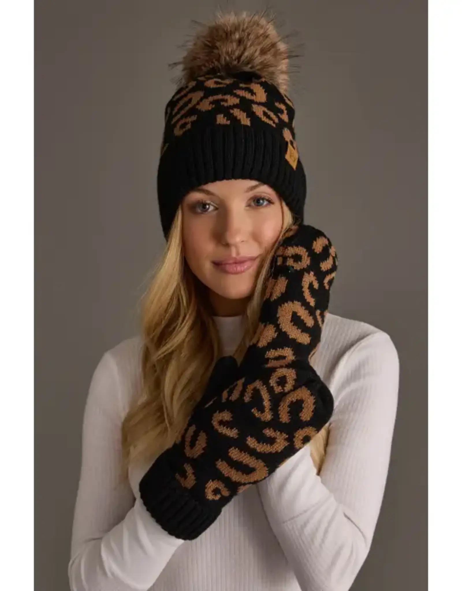Panache Apparel Co. Pattern Mittens, Black Leopard