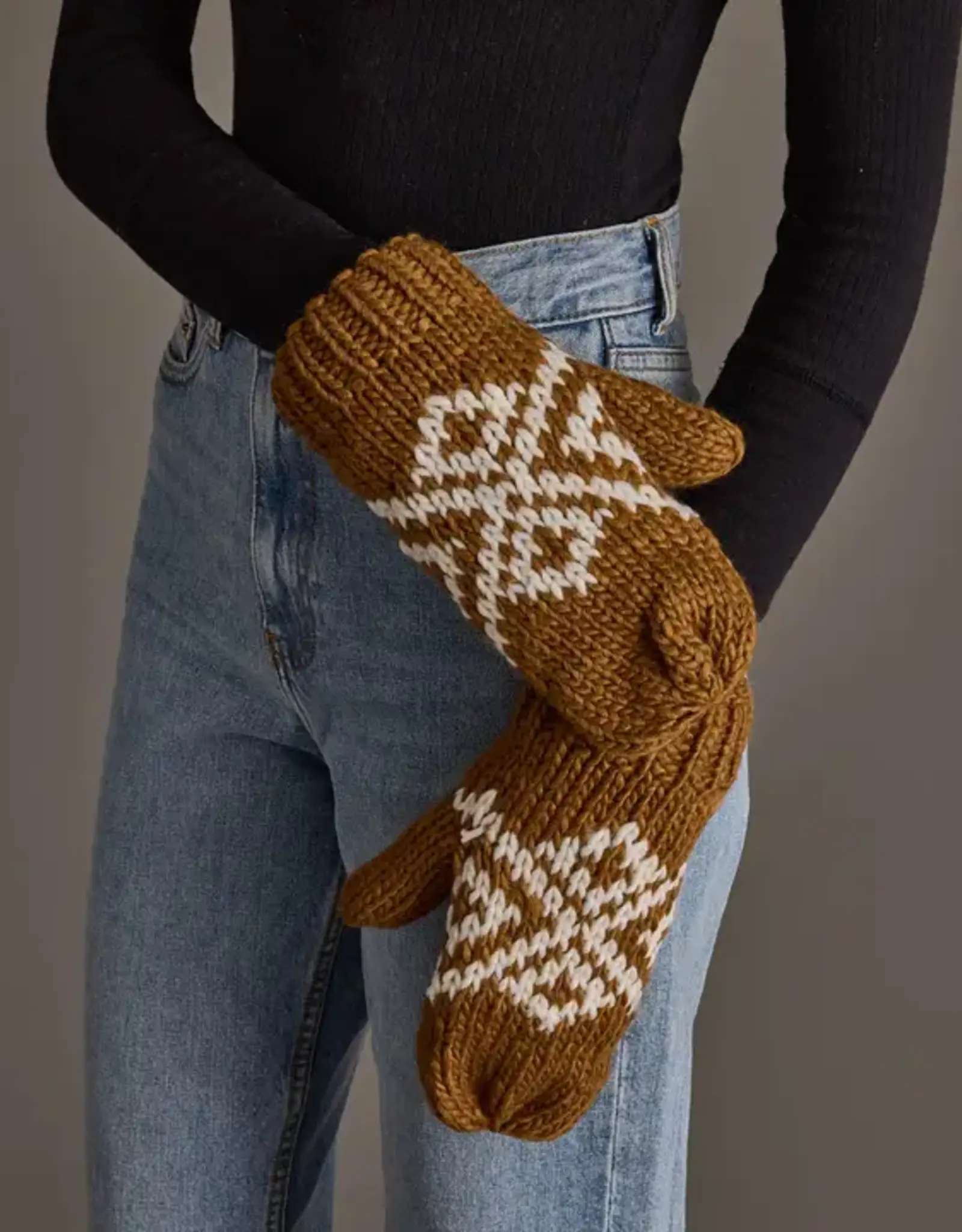 Panache Apparel Co. Pattern Mittens, Camel & White