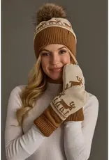 Panache Apparel Co. Patterned Pom Hat, Camel & Beige Deer