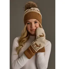 Panache Apparel Co. Patterned Pom Hat, Camel & Beige Deer