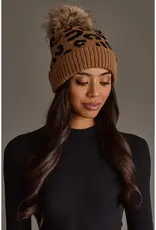 Panache Apparel Co. Patterned Pom Hat, Camel Leopard