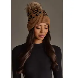 Panache Apparel Co. Patterned Pom Hat, Camel Leopard