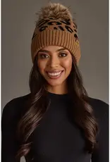 Panache Apparel Co. Patterned Pom Hat, Camel Leopard
